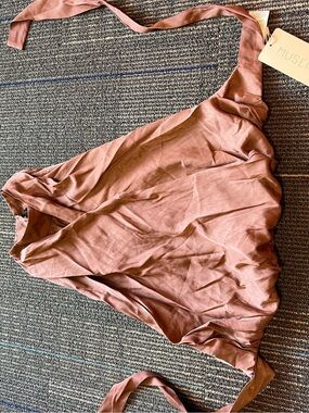 Muse Dusty Rose Satin One-Shoulder Halter Top
